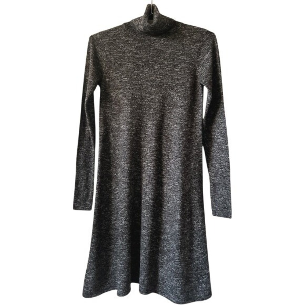Max Studio Sweater Dress Turtleneck Gray XS Marl Knit A-Line Long Sleeve Chic